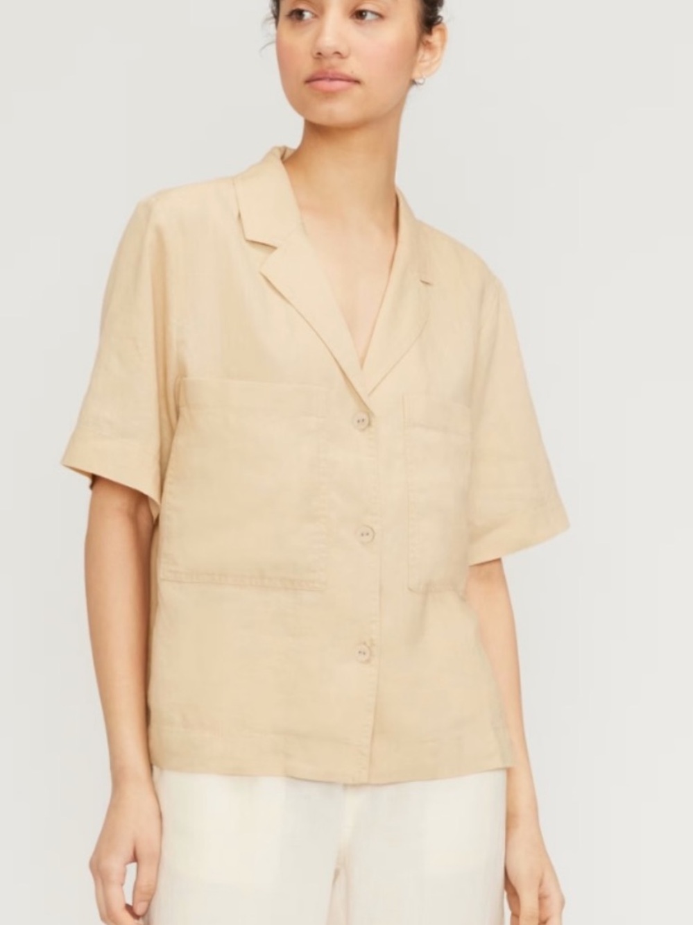 Everlane Light Tan Linen Workwear Short Sleeve Button Up Shirt Size XS
